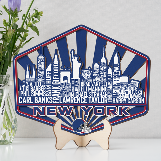 New York Football Greatest Of All Time Legend Team Wood Sign New York City Skyline Gift Decor