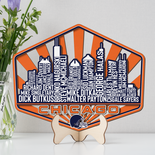 Chicago Football Greatest Of All Time Legend Team Wood Sign Chicago City Skyline Gift Decor