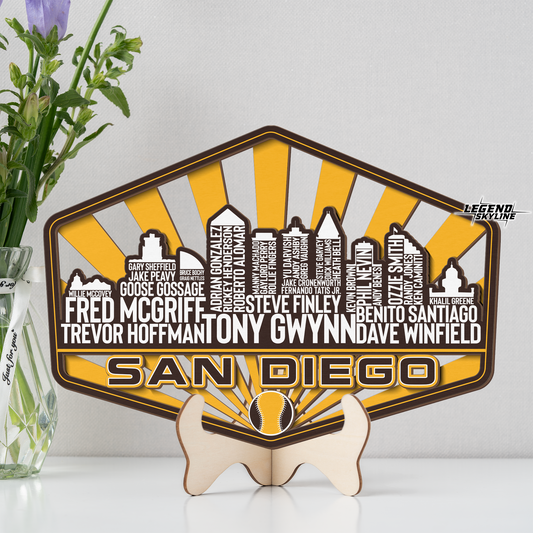 San Diego Baseball Greatest Of All Time Legend Team Wood Sign San Diego City Skyline Gift Decor