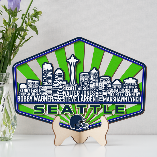 Seattle Football Greatest Of All Time Legend Team Wood Sign Seattle City Skyline Gift Decor