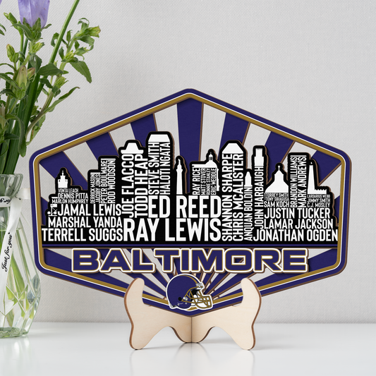 Baltimore Football Greatest Of All Time Legend Team Wood Sign Baltimore City Skyline Gift Decor