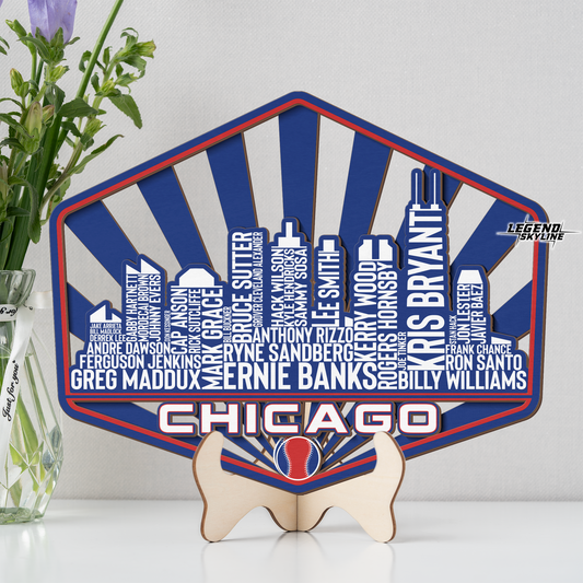 Chicago Baseball Greatest Of All Time Legend Team Wood Sign Chicago City Skyline Gift Decor