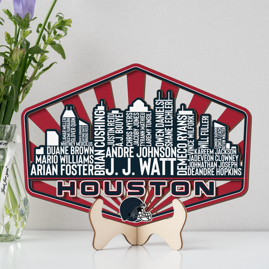 Houston Football Greatest Of All Time Legend Team Wood Sign Houston City Skyline Gift Decor