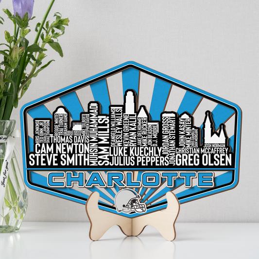 Carolina Football Greatest Of All Time Legend Team Wood Sign Charlotte City Skyline Gift Decor
