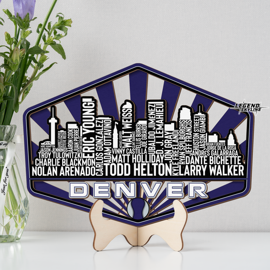 Colorado Baseball Greatest Of All Time Legend Team Wood Sign Denver City Skyline Gift Decor