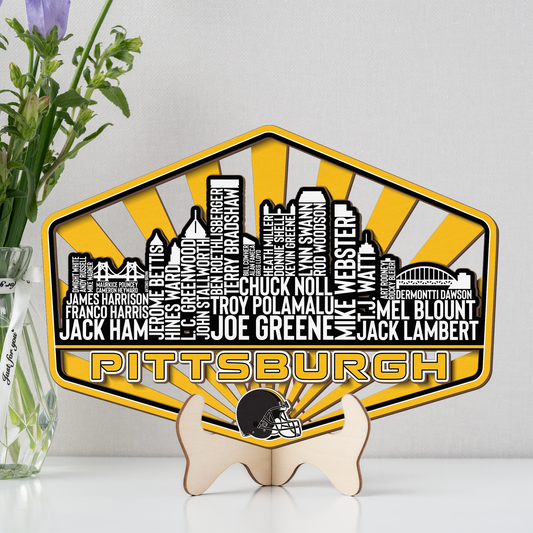 Pittsburgh Football Greatest Of All Time Legend Team Wood Sign Pittsburgh City Skyline Gift Decor