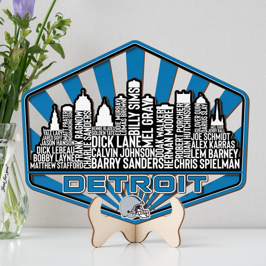Detroit Football Greatest Of All Time Legend Team Wood Sign Detroit City Skyline Gift Decor