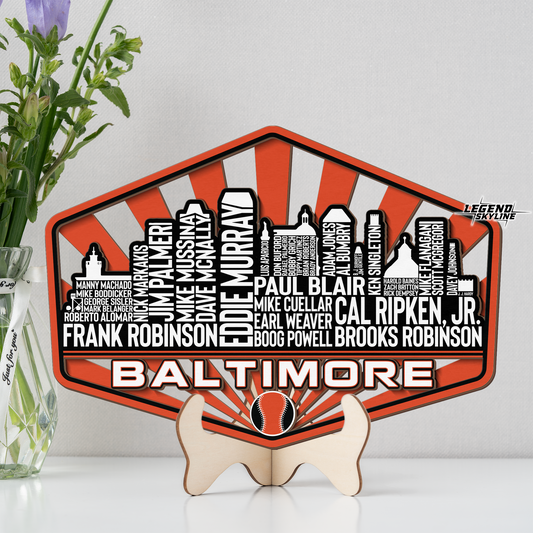 Baltimore Baseball Greatest Of All Time Legend Team Wood Sign Baltimore City Skyline Gift Decor