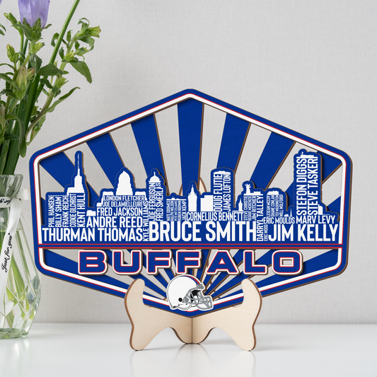 Buffalo Football Greatest Of All Time Legend Team Wood Sign Buffalo City Skyline Gift Decor