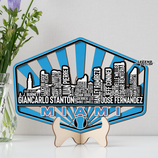 Miami Baseball Greatest Of All Time Legend Team Wood Sign Miami City Skyline Gift Decor