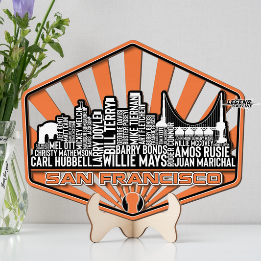 San Francisco Baseball Greatest Of All Time Legend Team Wood Sign San Francisco City Skyline Gift Decor