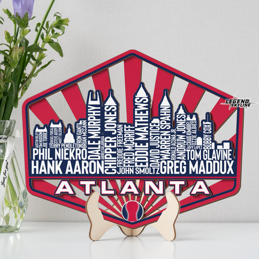 Atlanta Baseball Greatest Of All Time Legend Team Wood Sign Atlanta City Skyline Gift Decor