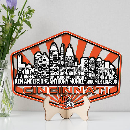 Cincinnati Football Greatest Of All Time Legend Team Wood Sign Cincinnati City Skyline Gift Decor