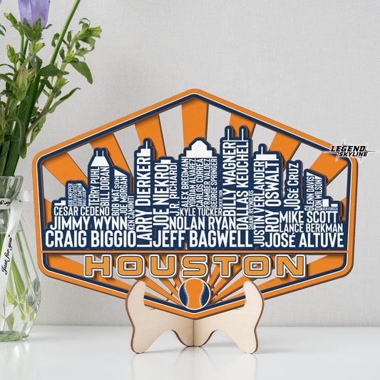 Houston Baseball Greatest Of All Time Legend Team Wood Sign Houston City Skyline Gift Decor