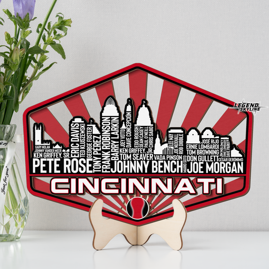 Cincinnati Baseball Greatest Of All Time Legend Team Wood Sign Cincinnati City Skyline Gift Decor