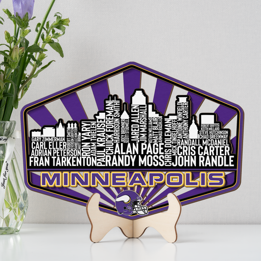 Minnesota Football Greatest Of All Time Legend Team Wood Sign Minneapolis City Skyline Gift Decor