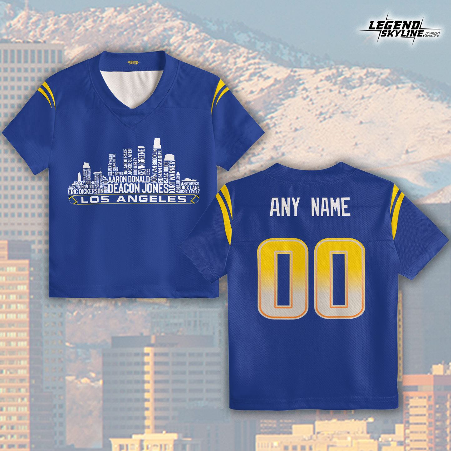 Los Angeles R Jersey Custom Football Greatest Of All Time Team Legends Los Angeles City Skyline Jersey Shirt Personalized Embroidery Name Number