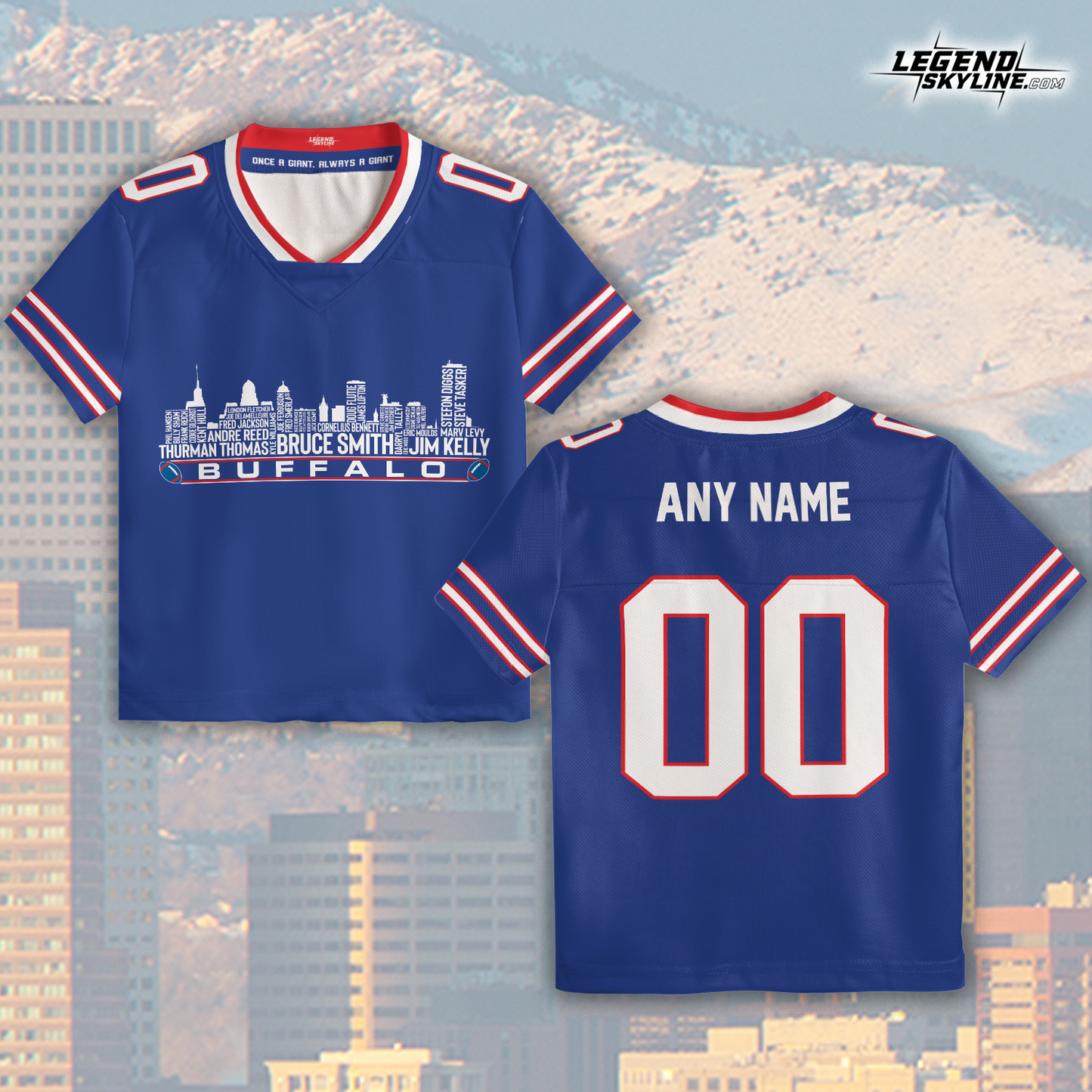 Buffalo Jersey Custom Football Greatest Of All Time Team Legends Buffalo City Skyline Jersey Shirt, Personalized Embroidery Name Number