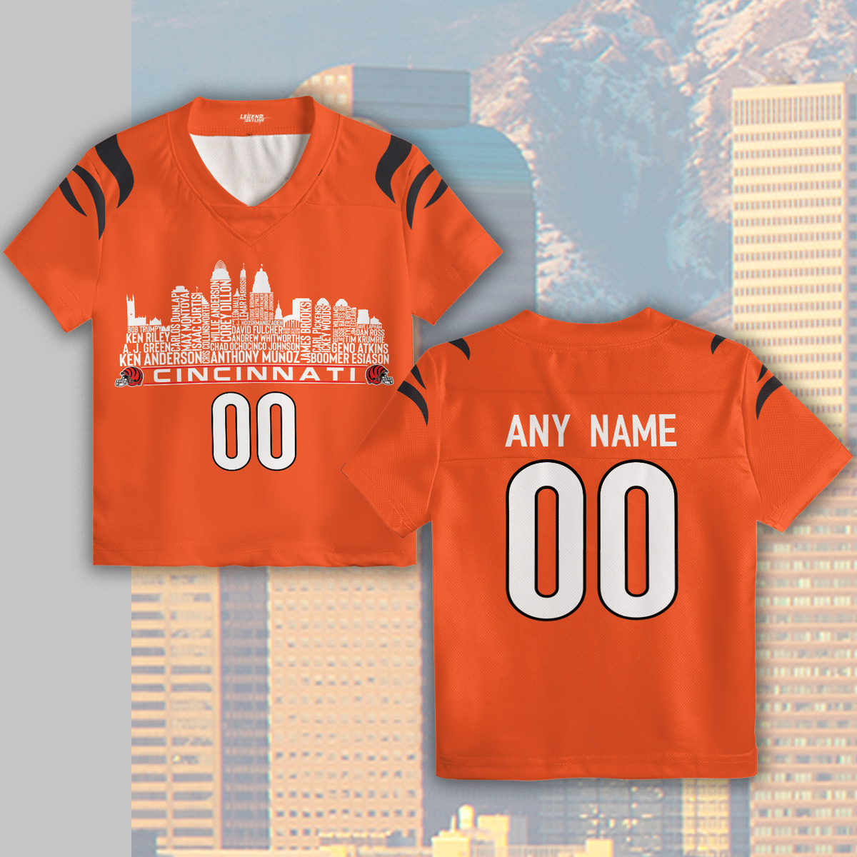 Cincinnati Jersey Custom Football Greatest Of All Time Team Legends Cincinnati City Skyline Jersey Shirt Personalized Embroidery Name Number