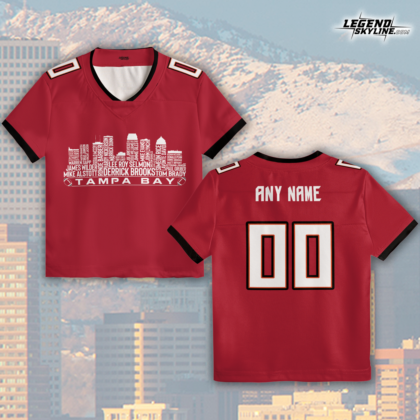 Tampa Bay Custom Football Greatest Of All Time Team Legends Tampa Bay City Skyline Jersey Shirt, Personalized Embroidery Name Number