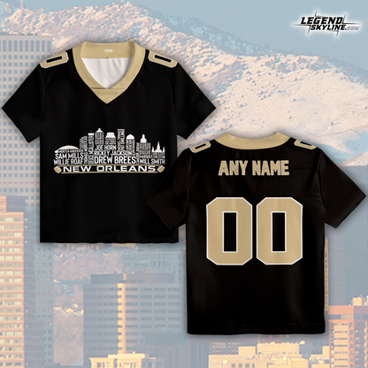 New Orleans Jersey Custom Football Greatest Of All Time Team Legends New Orleans City Skyline Jersey Shirt, Personalized Embroidery Name Number