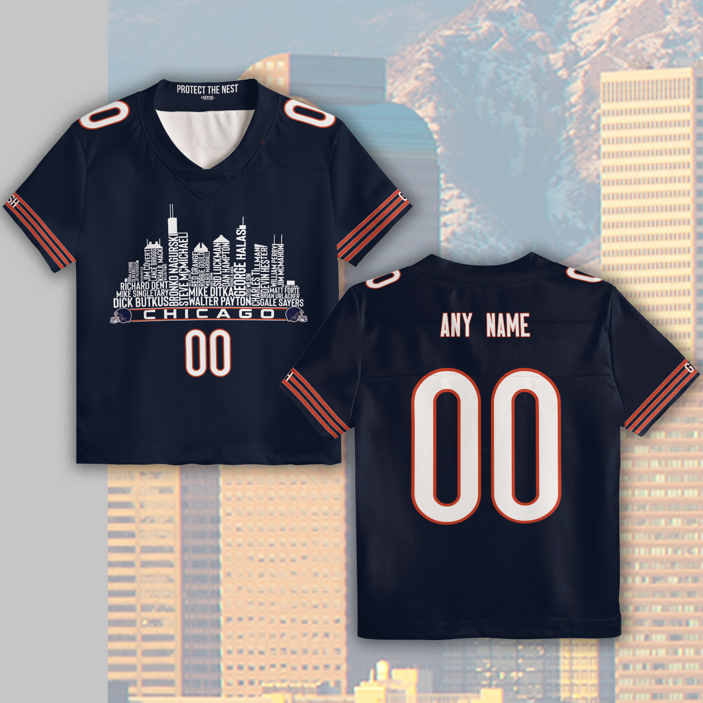 Chicago Jersey Custom Football Greatest Of All Time Team Legends Chicago City Skyline Jersey Shirt, Personalized Embroidery Name Number