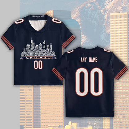 Chicago Jersey Custom Football Greatest Of All Time Team Legends Chicago City Skyline Jersey Shirt, Personalized Embroidery Name Number