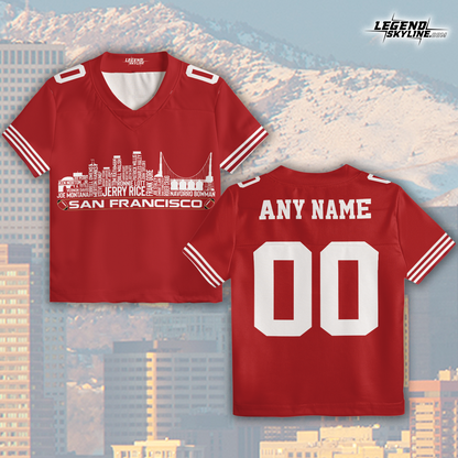 San Francisco Custom Football Jersey Greatest Of All Time Team Legends San Francisco City Skyline Shirt Personalized Embroidery Name Number