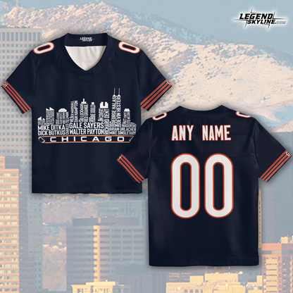 Chicago Jersey Custom Football Greatest Of All Time Team Legends Chicago City Skyline Jersey Shirt, Personalized Embroidery Name Number