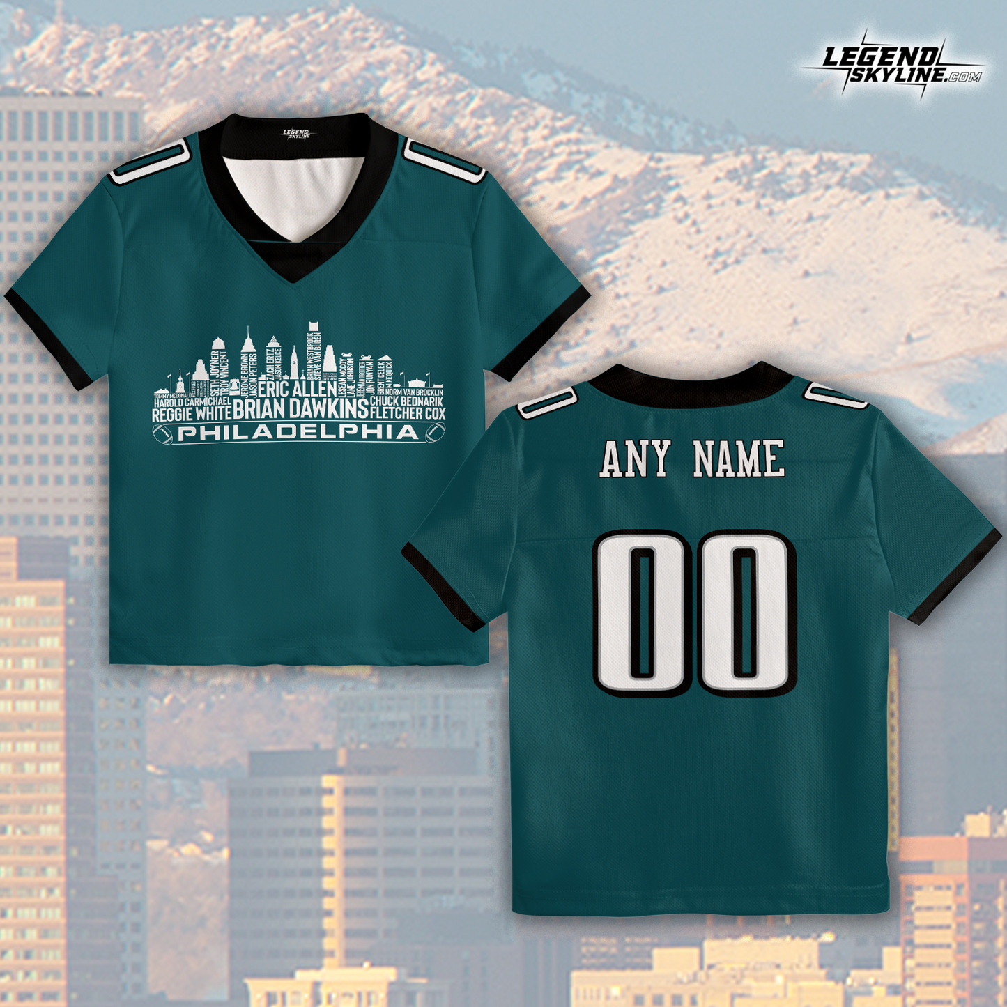 Philadelphia Custom Football Jersey Greatest Of All Time Team Legends, Philadelphia City Skyline Shirt, Personalized Embroidery Name Number