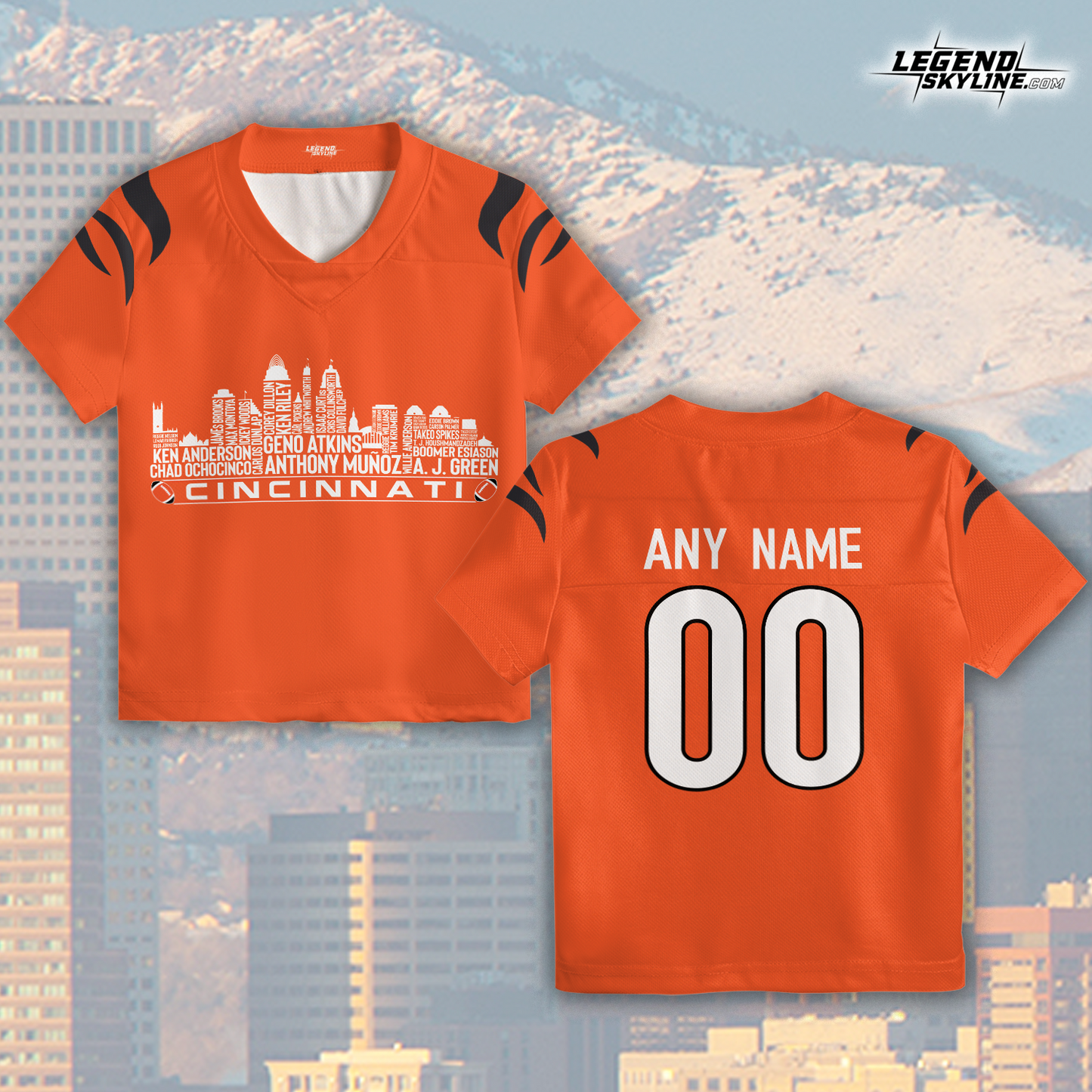 Cincinnati Jersey Custom Football Greatest Of All Time Team Legends Cincinnati  City Skyline Jersey Shirt, Personalized Embroidery Name Number