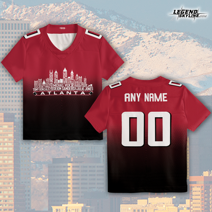 Atlanta Jersey Custom Football Greatest Of All Time Team Legends Atlanta City Skyline Jersey Shirt, Personalized Embroidery Name Number