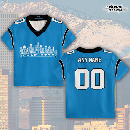 Carolina Jersey Custom Football Greatest Of All Time Team Legends Charlotte City Skyline Jersey Shirt, Personalized Embroidery Name Number
