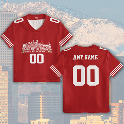 San Francisco Custom Football Jersey Greatest Of All Time Team Legends San Francisco City Skyline Shirt Personalized Embroidery Name Number