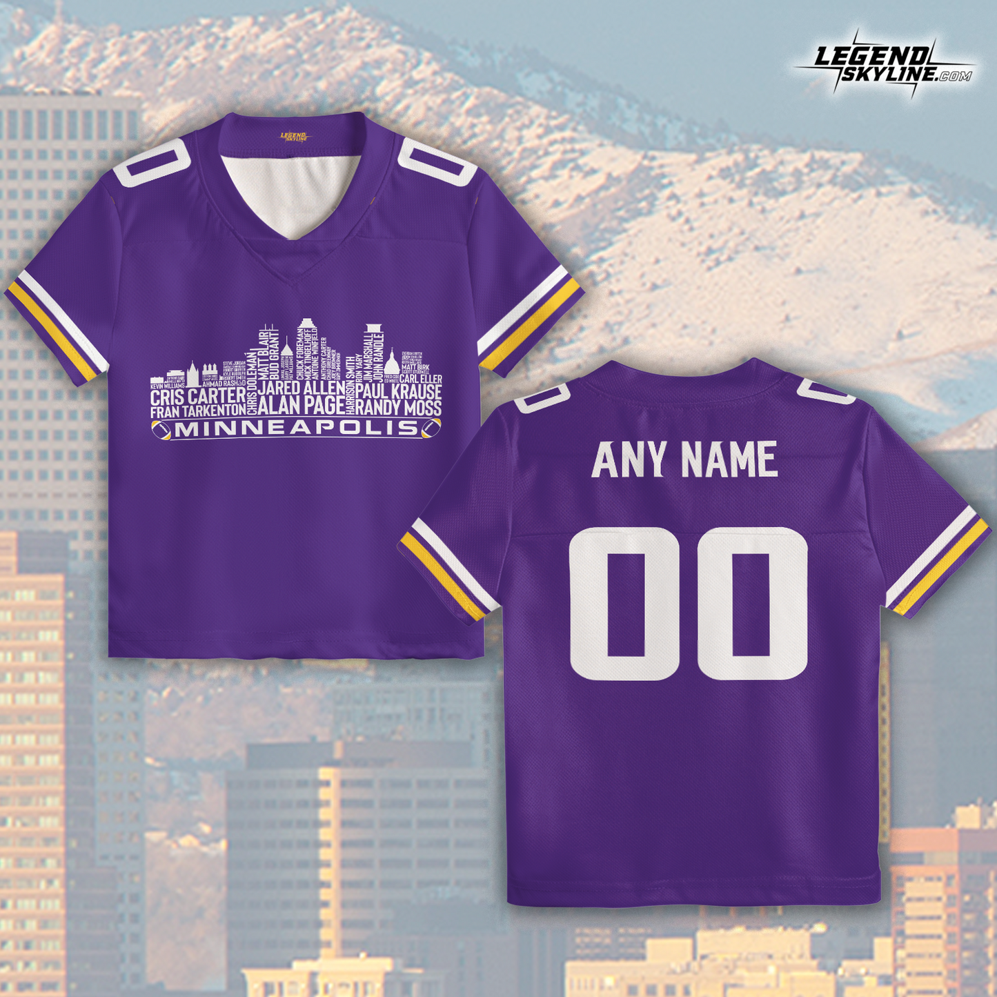 Minnesota Jersey Custom Football Greatest Of All Time Team Legends Minnesota City Skyline Jersey Shirt, Personalized Embroidery Name Number