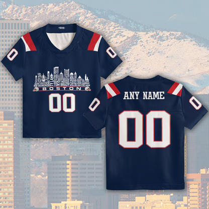 New England Jersey Custom Football Greatest Of All Time Team Legends Boston City Skyline Jersey Shirt Personalized Embroidery Name Number