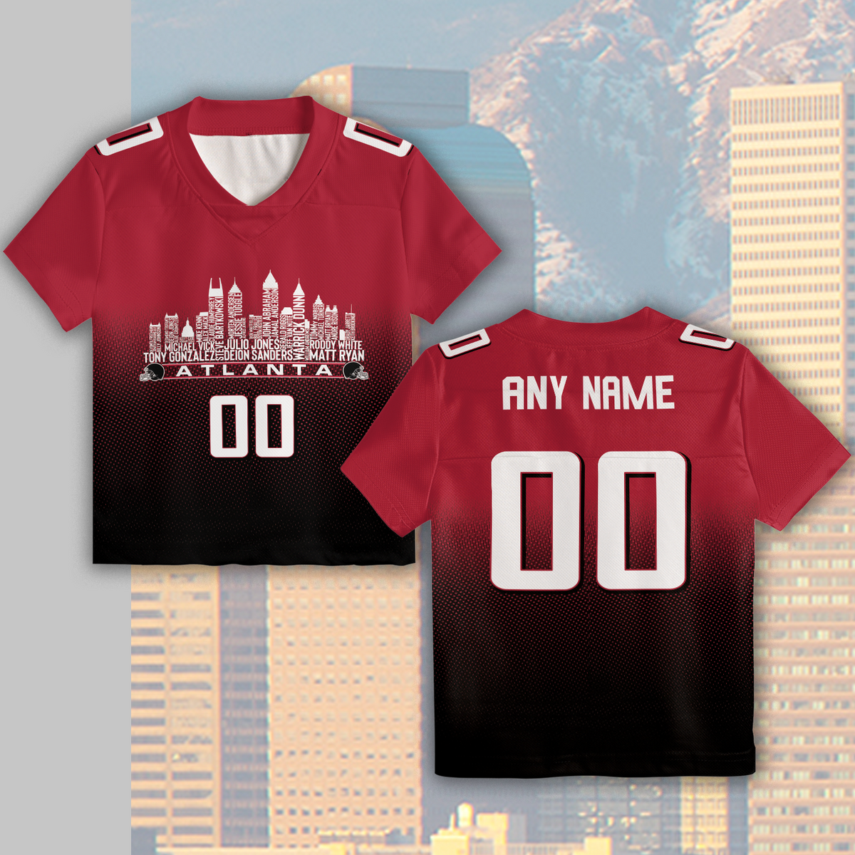 Atlanta Jersey Custom Football Greatest Of All Time Team Legends Atlanta City Skyline Jersey Shirt Personalized Embroidery Name Number
