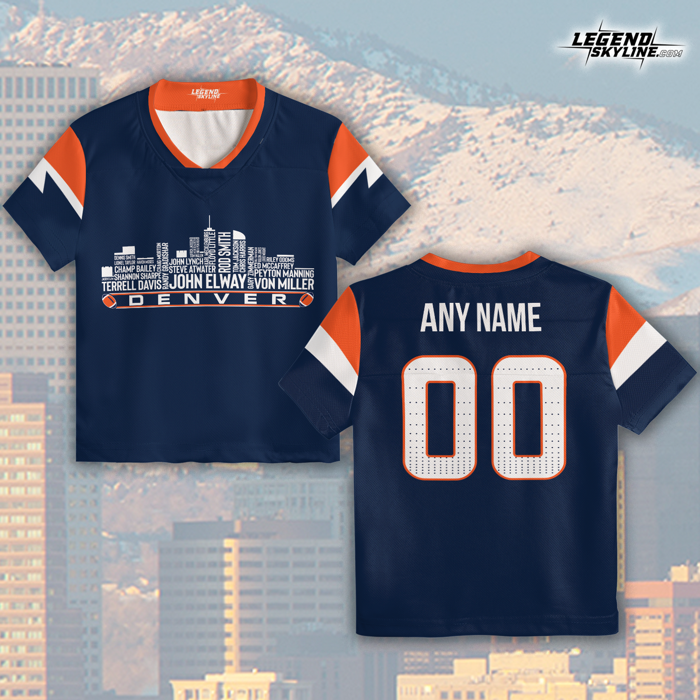 Denver Custom Football Jersey Greatest Of All Time Team Legends Denver City Skyline Shirt Personalized Embroidery Name Number