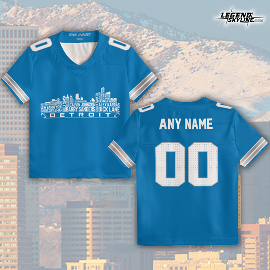 Detroit Jersey Custom Football Greatest Of All Time Team Legends Detroit City Skyline Jersey Shirt, Personalized Embroidery Name Number