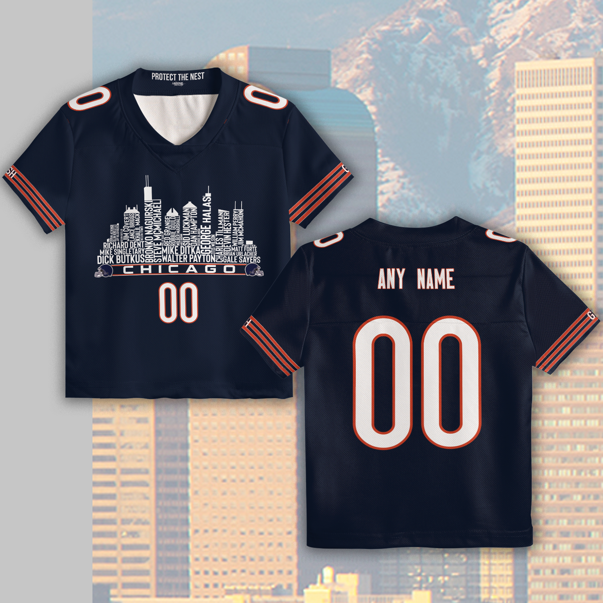 Chicago Jersey Custom Football Greatest Of All Time Team Legends Chicago City Skyline Jersey Shirt, Personalized Embroidery Name Number