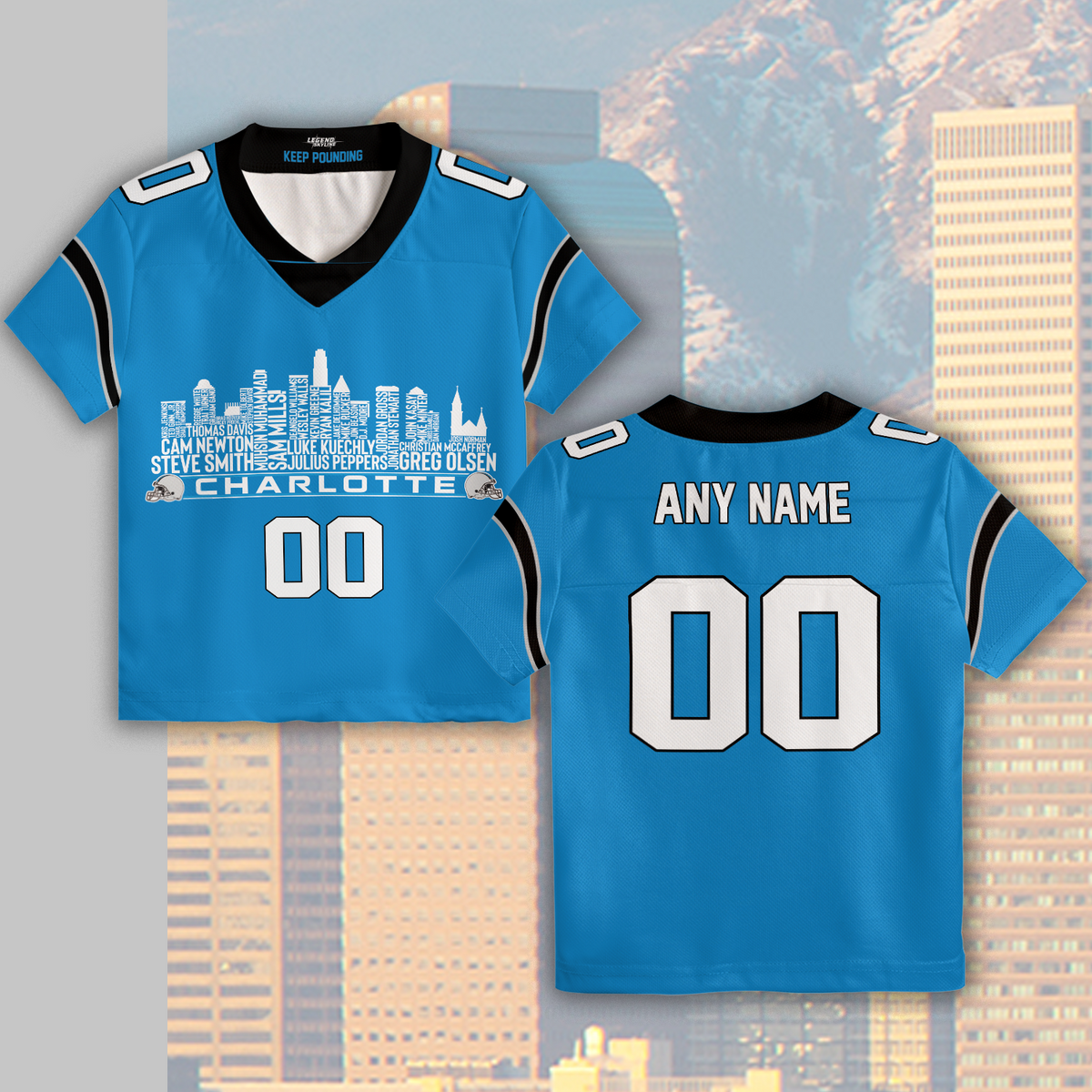 Carolina Jersey Custom Football Greatest Of All Time Team Legends Charlotte City Skyline Jersey Shirt Personalized Embroidery Name Number
