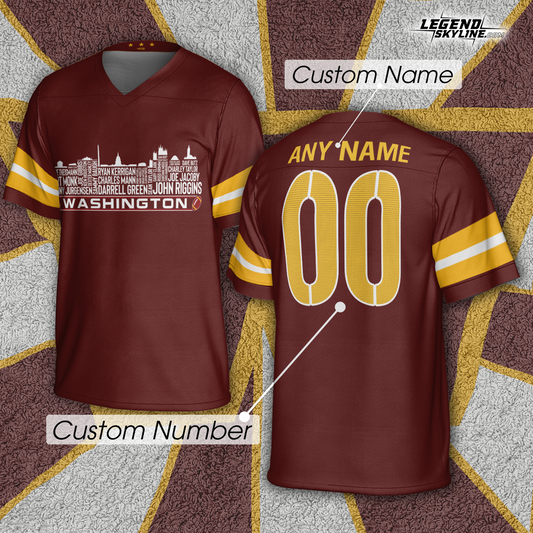 Washington Jersey Custom Football Greatest Of All Time Team Legends Washington City Skyline Jersey Shirt, Personalized Embroidery Name Number
