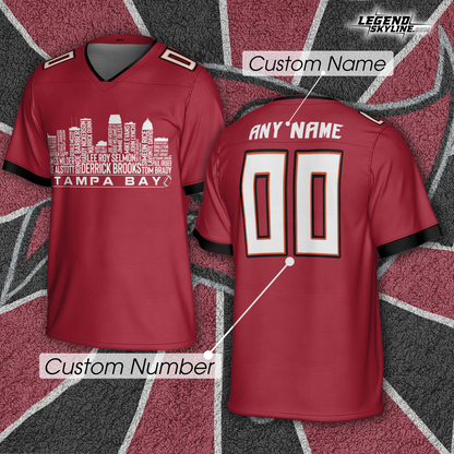 Tampa Bay Custom Football Greatest Of All Time Team Legends Tampa Bay City Skyline Jersey Shirt, Personalized Embroidery Name Number