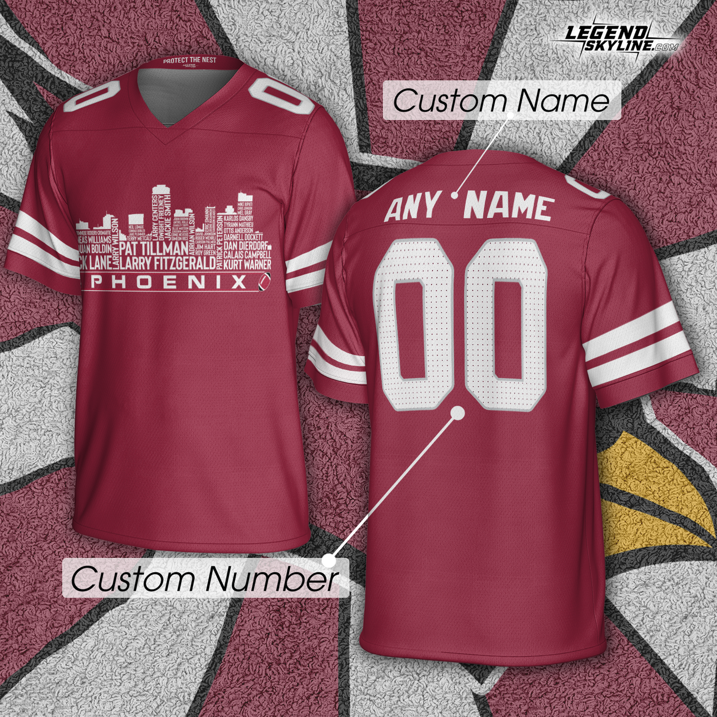 Arizona Custom Football Jersey Greatest Of All Time Team Legends Arizona City Skyline Shirt Personalized Embroidery Name Number