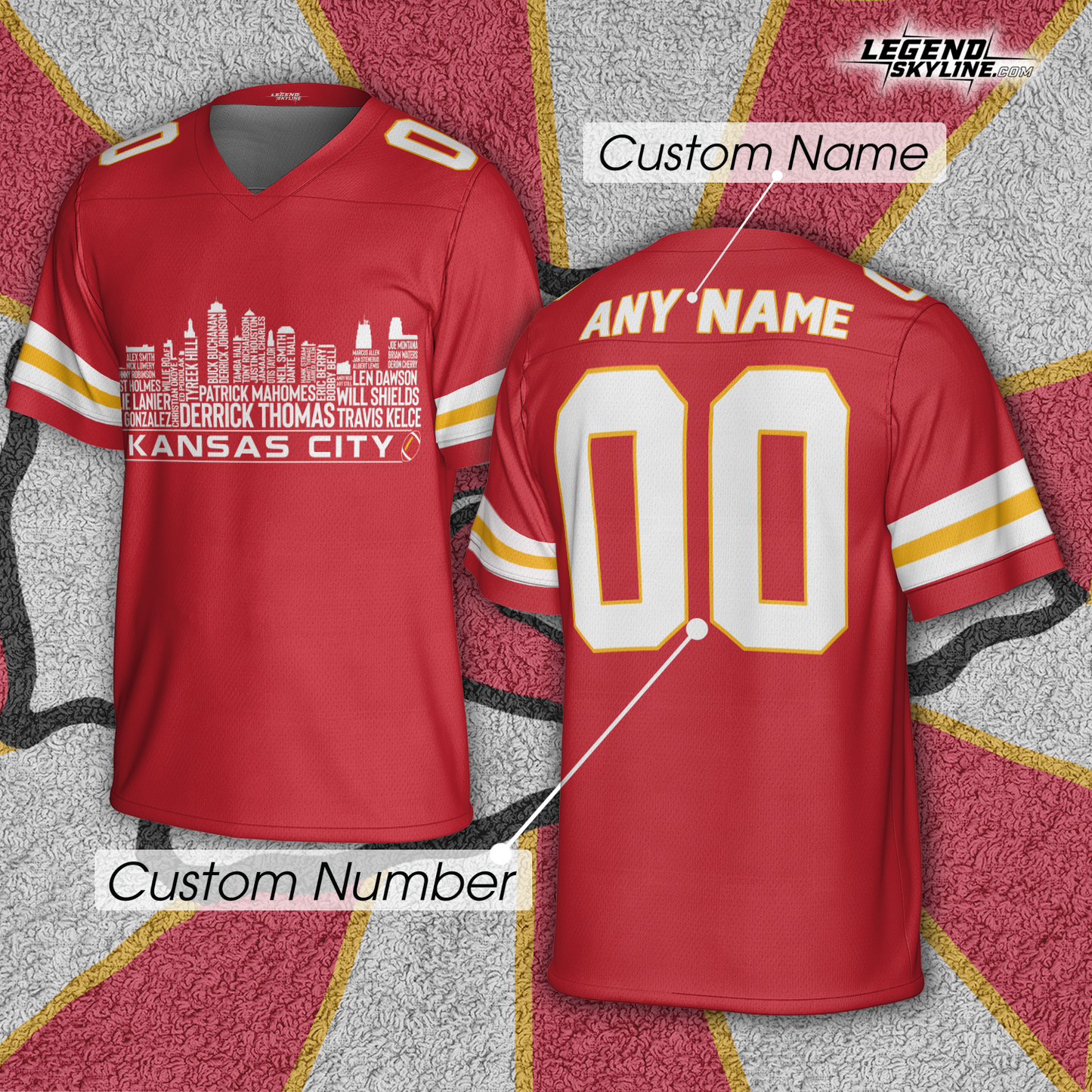 Kansas Jersey Custom Football Greatest Of All Time Team Legends Kansas City Skyline Jersey Shirt, Personalized Embroidery Name Number