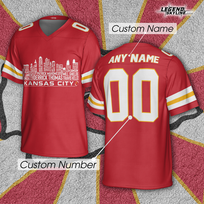 Kansas Jersey Custom Football Greatest Of All Time Team Legends Kansas City Skyline Jersey Shirt, Personalized Embroidery Name Number