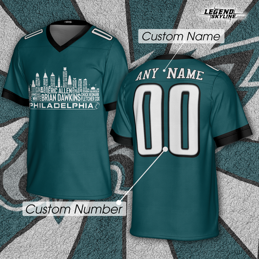 Philadelphia Custom Football Jersey Greatest Of All Time Team Legends, Philadelphia City Skyline Shirt, Personalized Embroidery Name Number