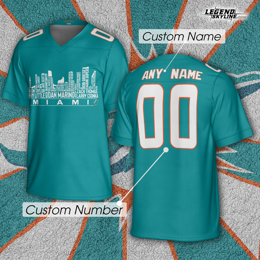 Miami Jersey Custom Football Greatest Of All Time Team Legends Miami City Skyline Jersey Shirt, Personalized Embroidery Name Number