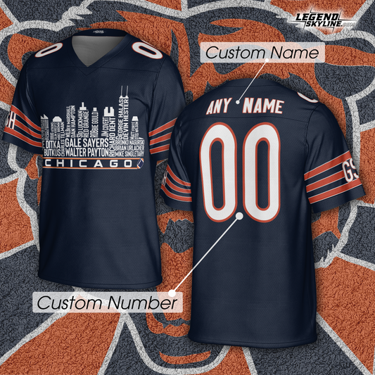 Chicago Jersey Custom Football Greatest Of All Time Team Legends Chicago City Skyline Jersey Shirt, Personalized Embroidery Name Number