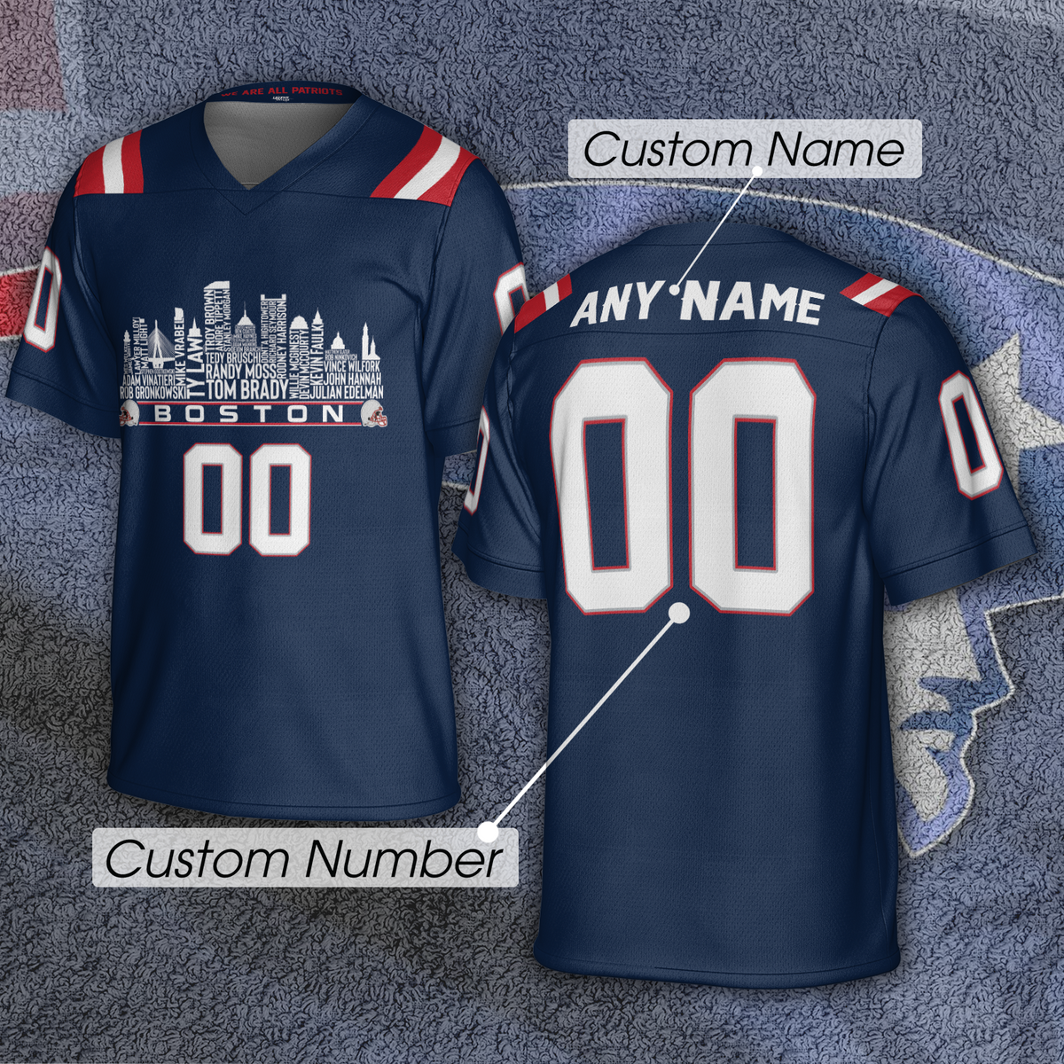 New England Jersey Custom Football Greatest Of All Time Team Legends Boston City Skyline Jersey Shirt Personalized Embroidery Name Number